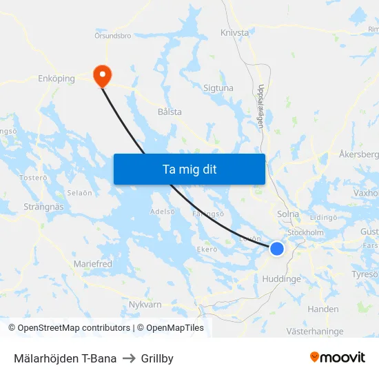 Mälarhöjden T-Bana to Grillby map