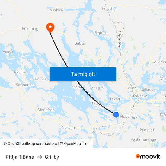 Fittja T-Bana to Grillby map