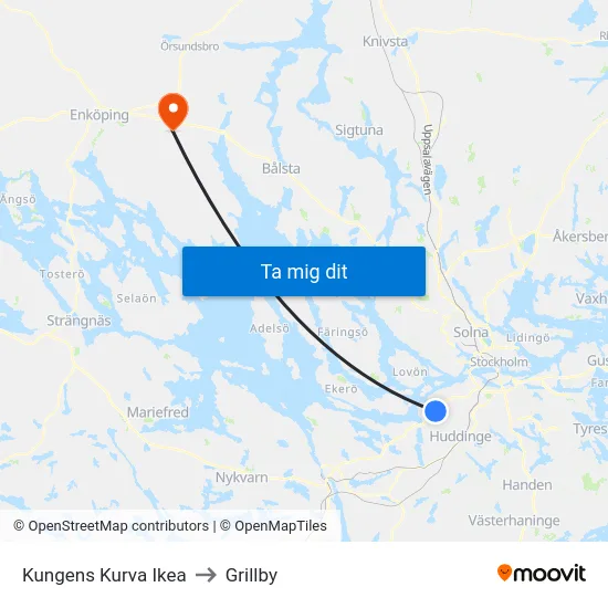 Kungens Kurva Ikea to Grillby map