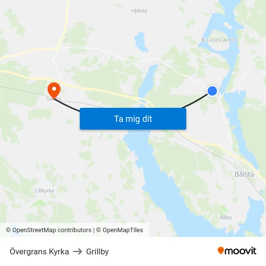 Övergrans Kyrka to Grillby map