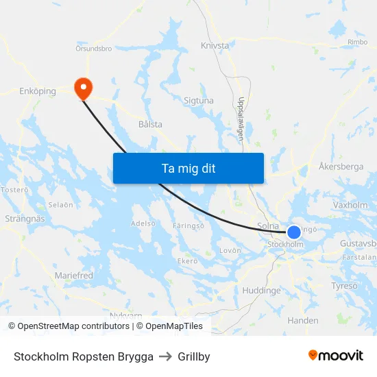 Stockholm Ropsten Brygga to Grillby map
