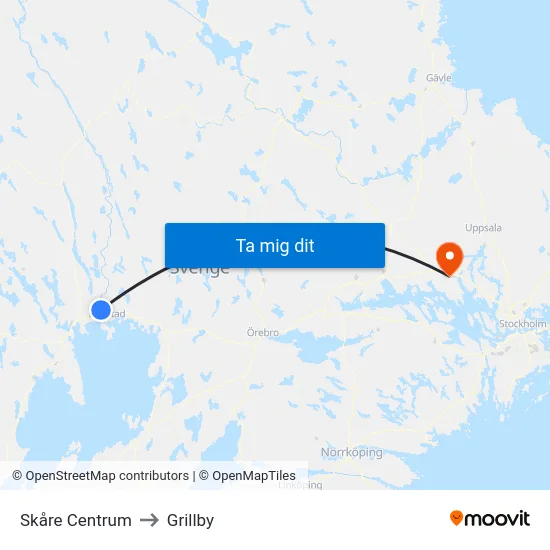 Skåre Centrum to Grillby map