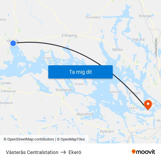 Västerås Centralstation to Ekerö map