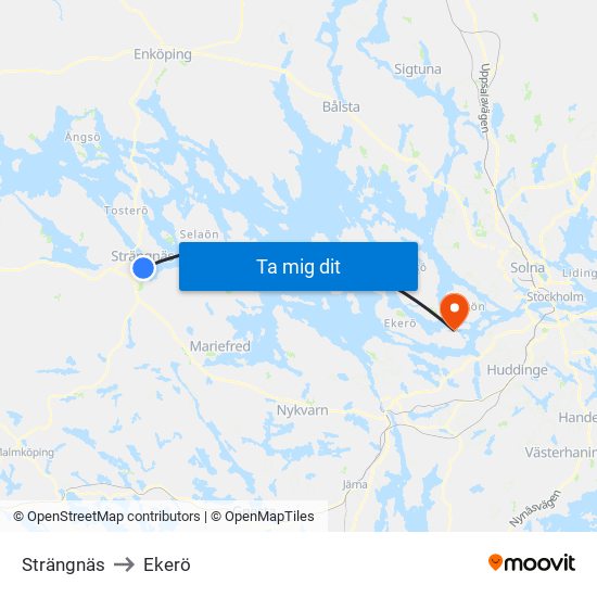 Strängnäs to Ekerö map