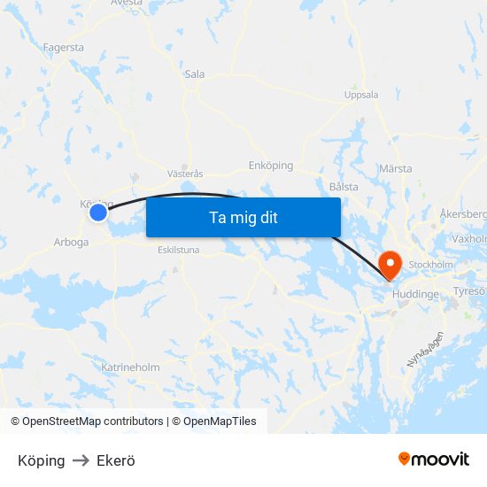 Köping to Ekerö map
