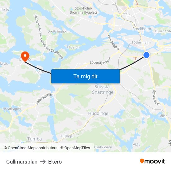 Gullmarsplan to Ekerö map