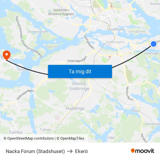 Nacka Forum (Stadshuset) to Ekerö map