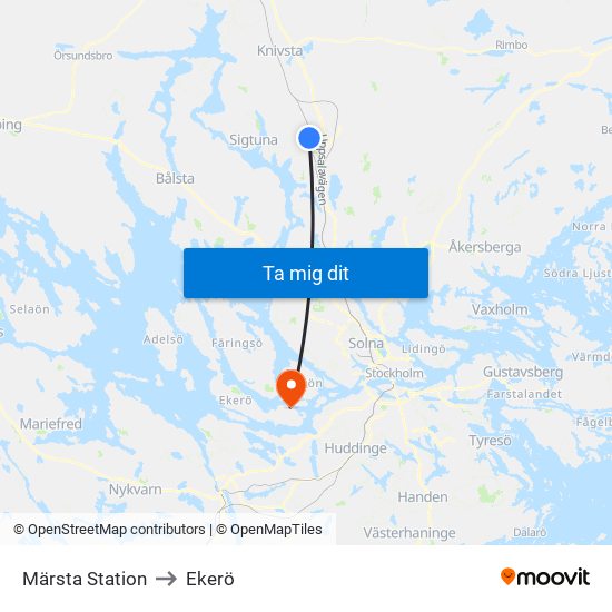 Märsta Station to Ekerö map