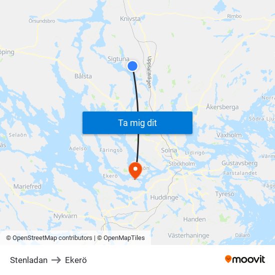 Stenladan to Ekerö map