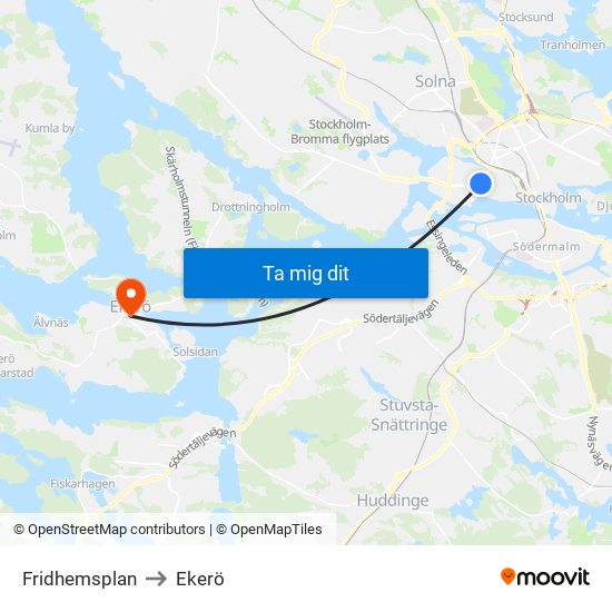 Fridhemsplan to Ekerö map