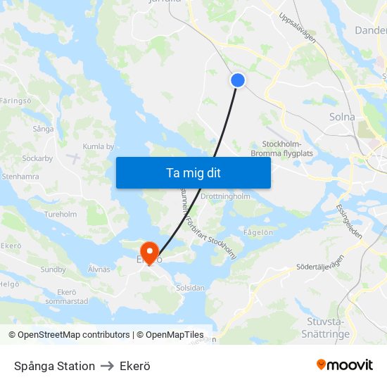 Spånga Station to Ekerö map