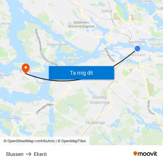 Slussen to Ekerö map