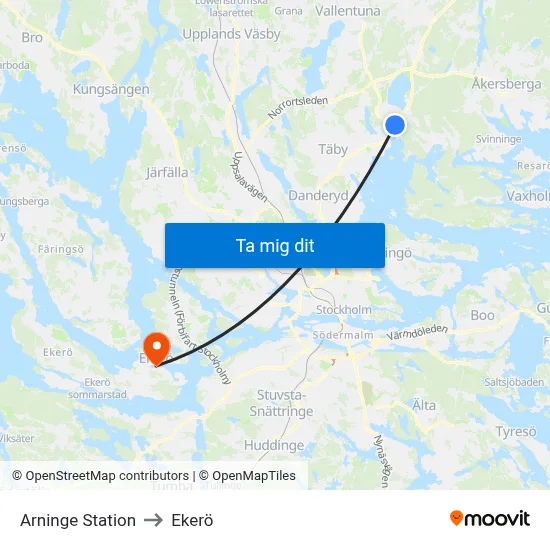 Arninge Station to Ekerö map