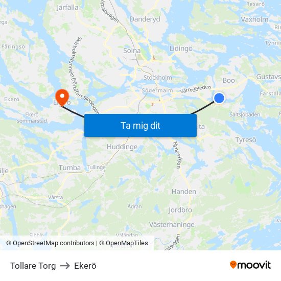 Tollare Torg to Ekerö map