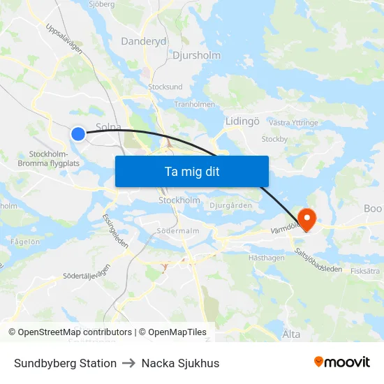 Sundbyberg Station to Nacka Sjukhus map