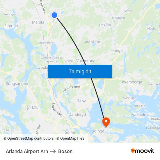 Arlanda Airport Arn to Bosön map