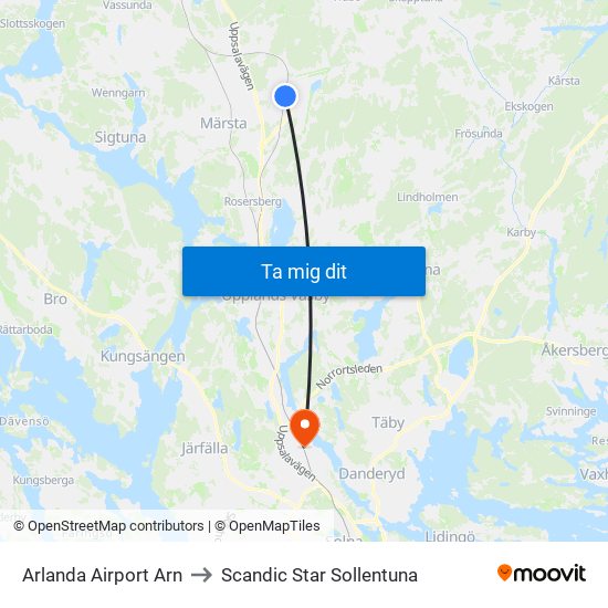 Arlanda Airport Arn to Scandic Star Sollentuna map