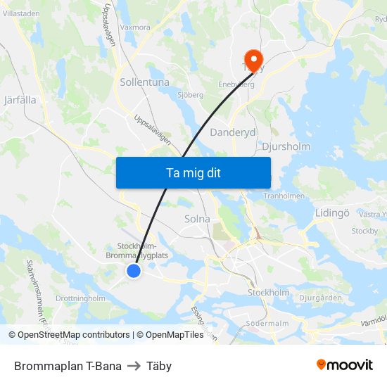 Brommaplan T-Bana to Täby map