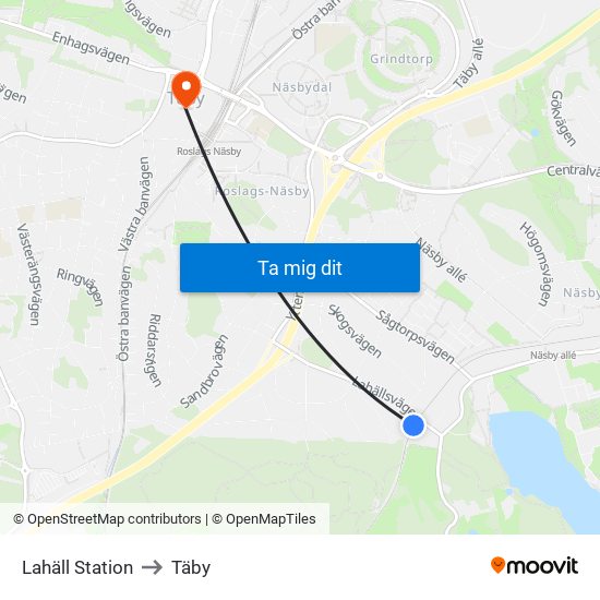 Lahäll Station to Täby map