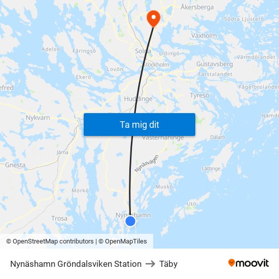 Nynäshamn Gröndalsviken Station to Täby map