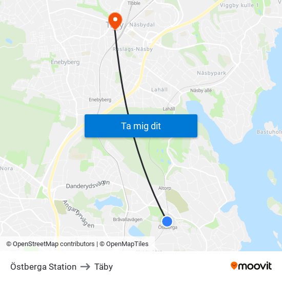 Östberga Station to Täby map