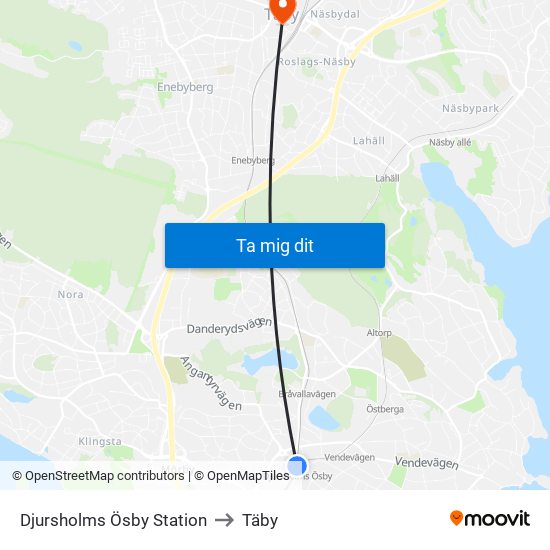 Djursholms Ösby Station to Täby map