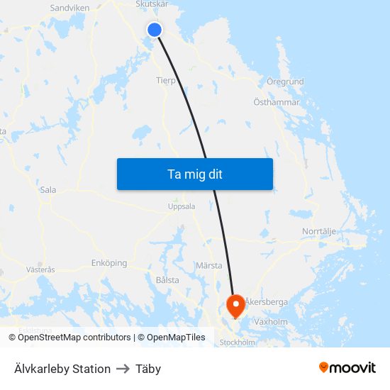 Älvkarleby Station to Täby map