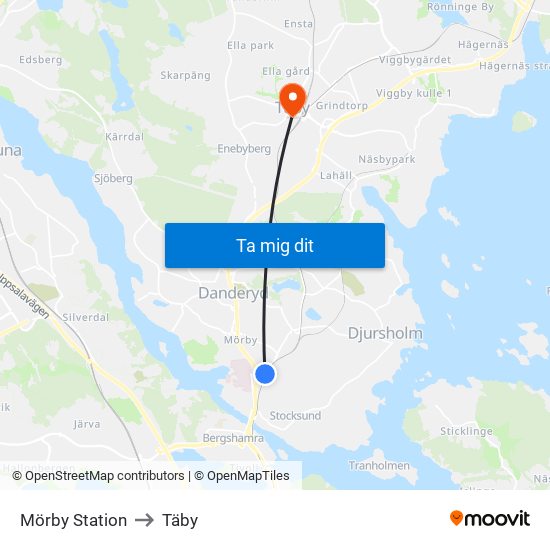 Mörby Station to Täby map