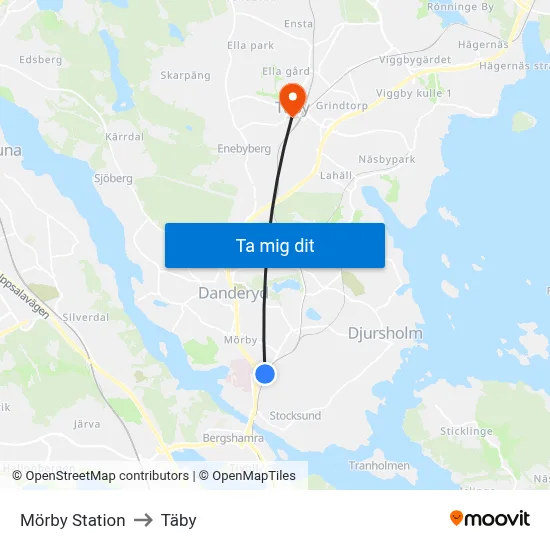 Mörby Station to Täby map
