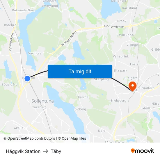 Häggvik Station to Täby map