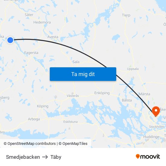 Smedjebacken to Täby map