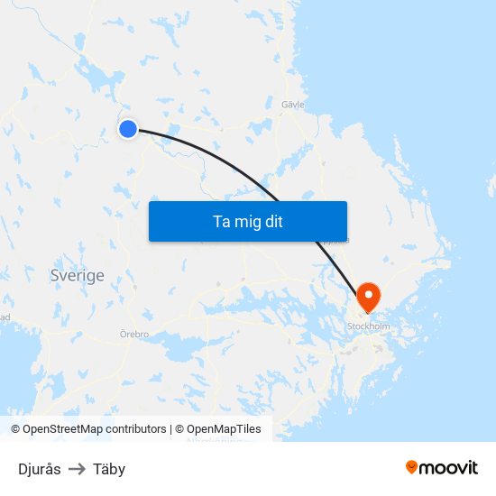 Djurås to Täby map