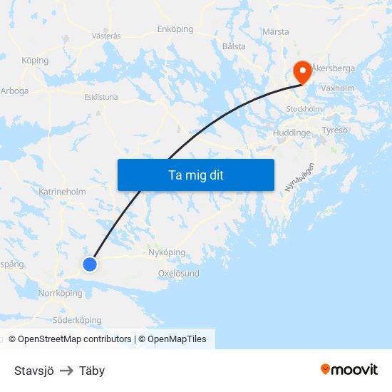 Stavsjö to Täby map