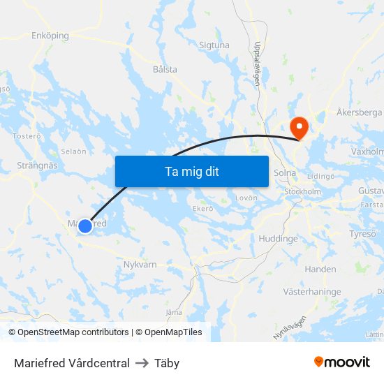 Mariefred Vårdcentral to Täby map