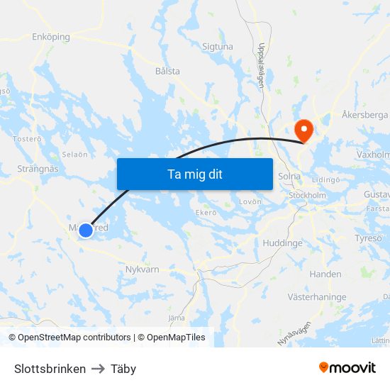 Slottsbrinken to Täby map