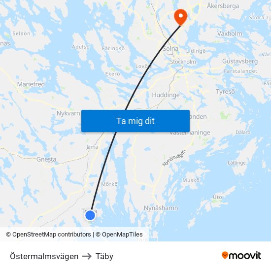 Östermalmsvägen to Täby map