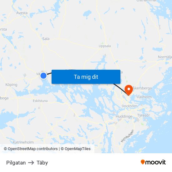 Pilgatan to Täby map