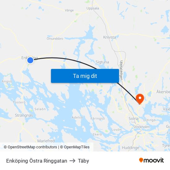 Enköping Östra Ringgatan to Täby map