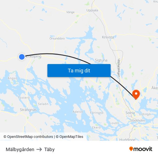 Mälbygården to Täby map