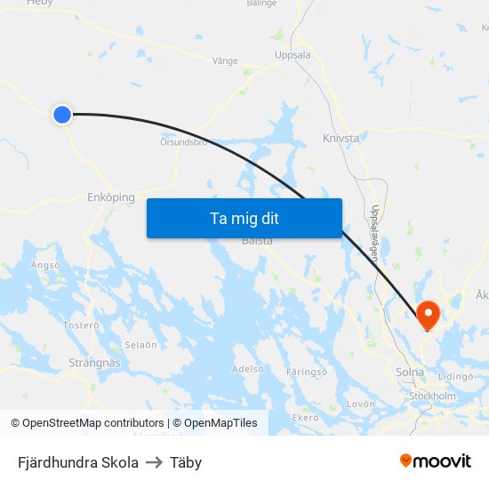 Fjärdhundra Skola to Täby map