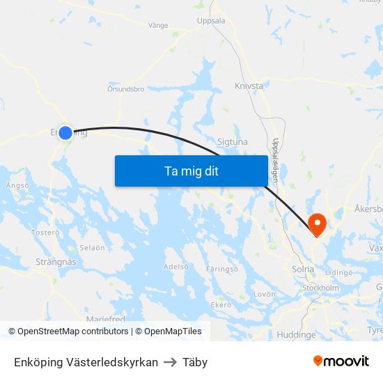 Enköping Västerledskyrkan to Täby map