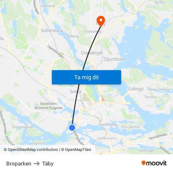 Broparken to Täby map