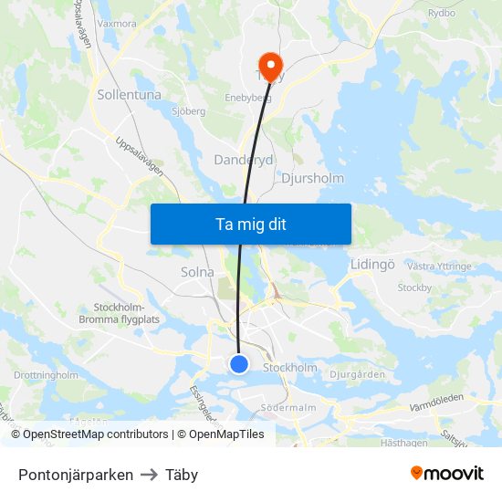 Pontonjärparken to Täby map