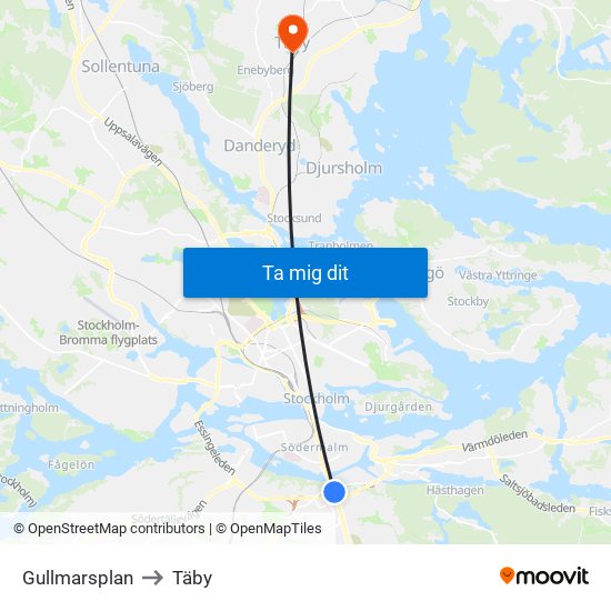 Gullmarsplan to Täby map