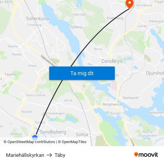 Mariehällskyrkan to Täby map