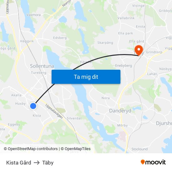 Kista Gård to Täby map