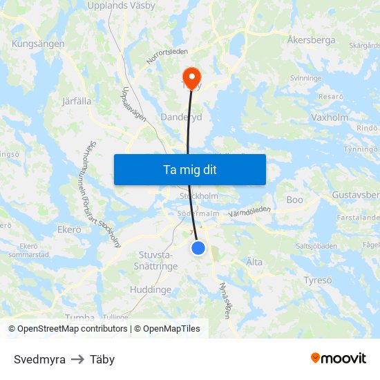 Svedmyra to Täby map