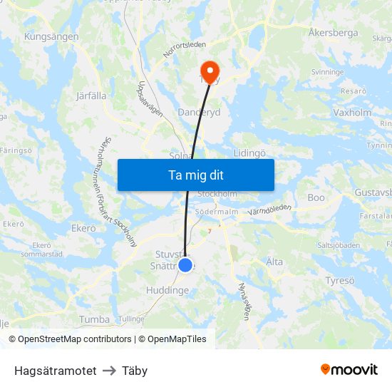 Hagsätramotet to Täby map