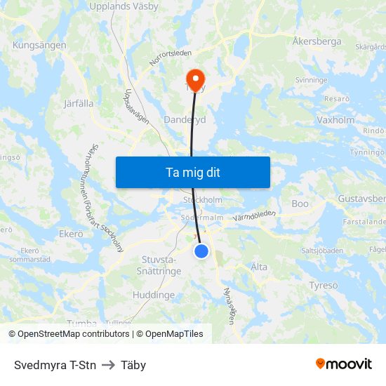 Svedmyra T-Stn to Täby map