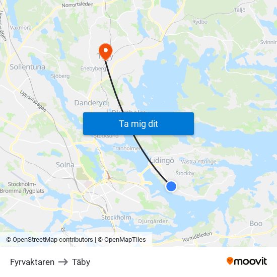 Fyrvaktaren to Täby map